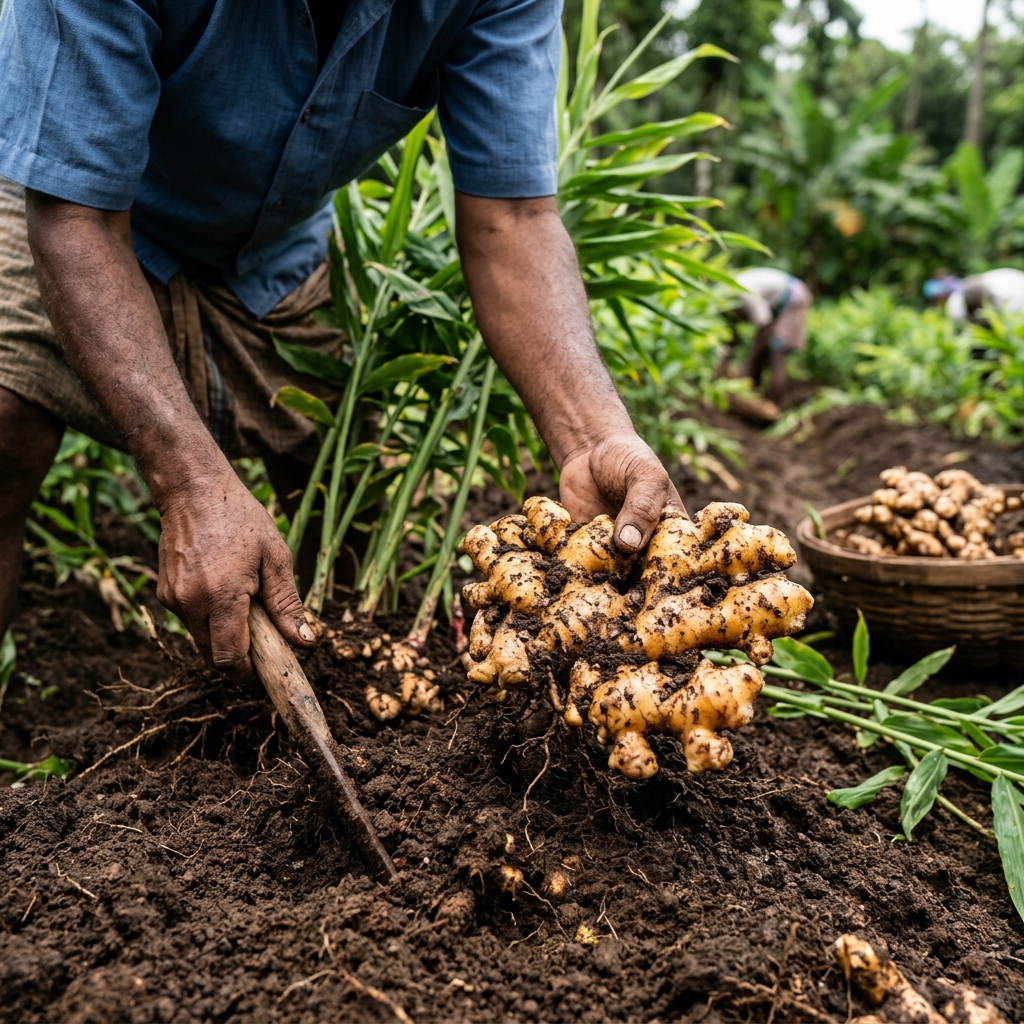 Harvesting Cochin Ginger Rhizomes