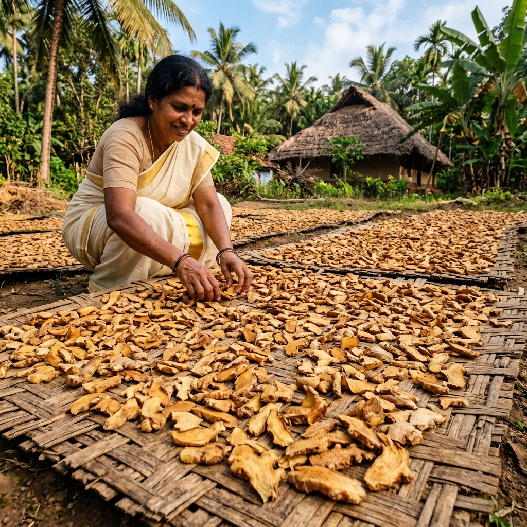 Bamboo Scraping and Sun-Drying Ginger